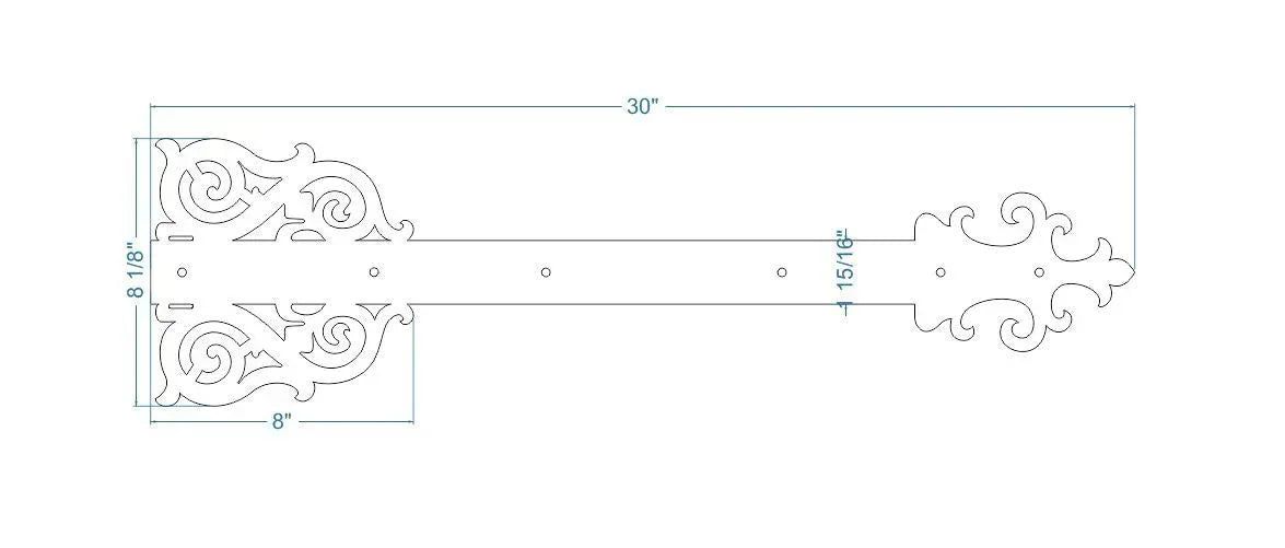 Gothic Cathedral Iron Garage Door Dummy Hinge Strap - Old West Iron