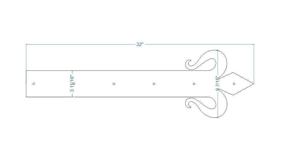 XL Spanish Mission Wrought Iron Faux Hinge Strap - Old West Iron