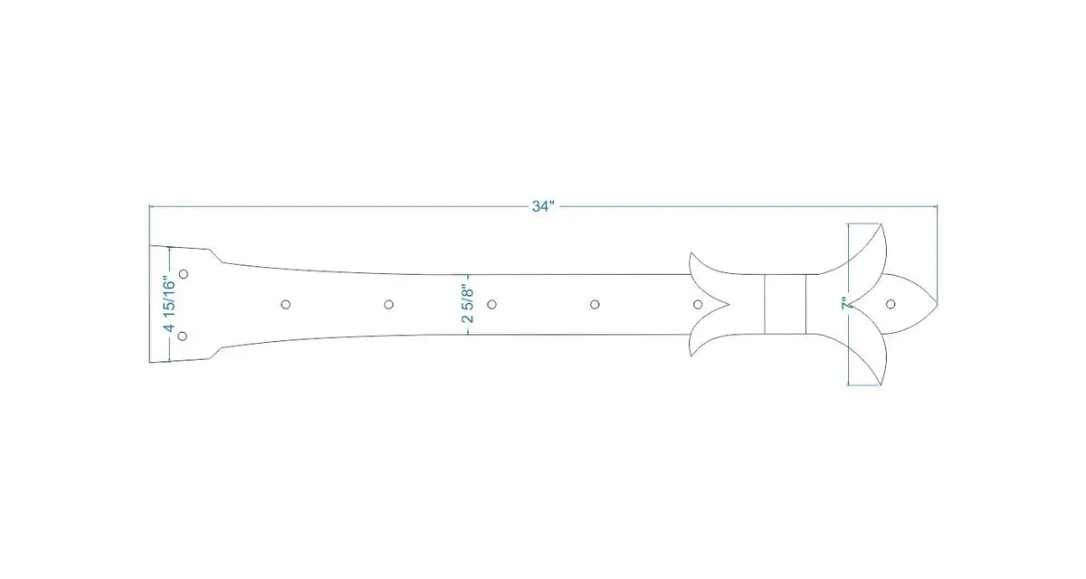 Babylonian Fleur De Lis Iron Garage Door Dummy Hinge Strap - Old West Iron