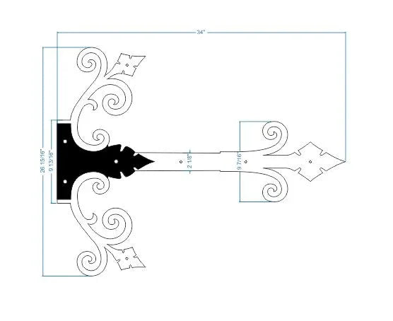 XL Old California Hacienda Wrought Iron Faux Hinge Strap - Old West Iron