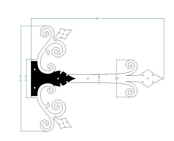 XL Old California Hacienda Wrought Iron Faux Hinge Strap - Old West Iron