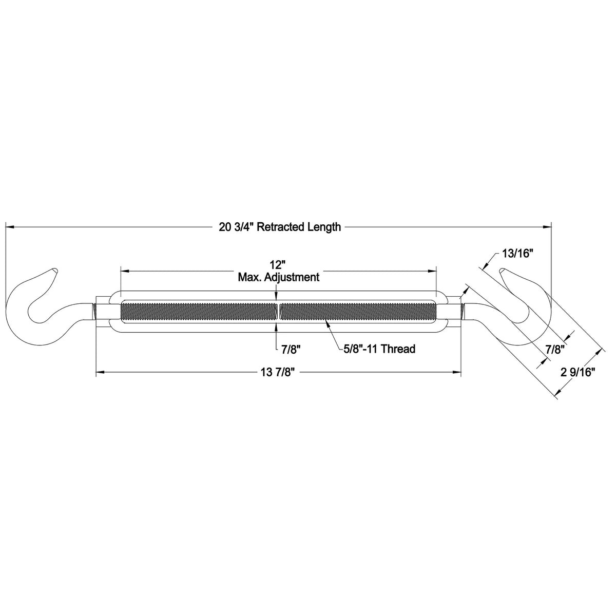 5/8" dia. Hook to Hook Turnbuckles - Old West Iron