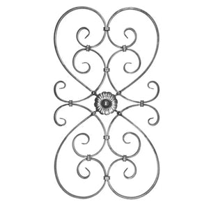 Scrolled and riveted Iron Insert with Rosette - Old West Iron