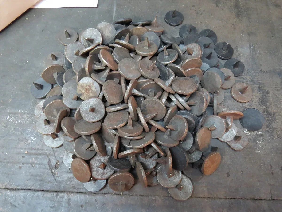 1 1/2" x 3/4" Round Flat Hammered Clavos with Spike QTY (50) - Old West Iron