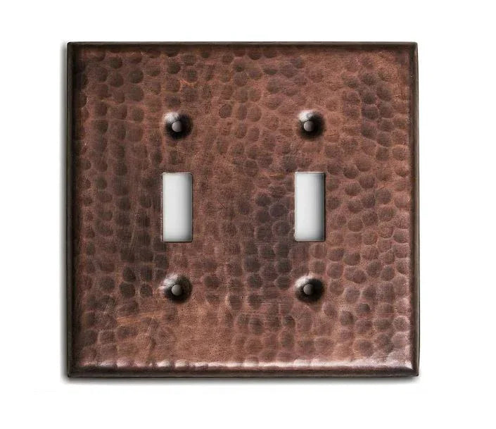 Solid Copper Hammered Double Switch Plate Cover - Old West Iron