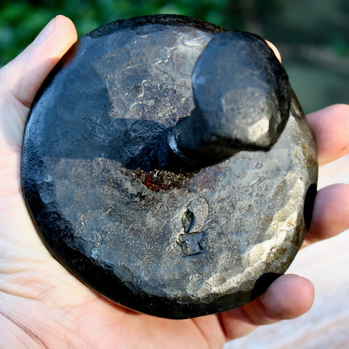 Railroad spike hamburger press - Old West Iron