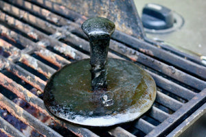 Railroad spike hamburger press - Old West Iron