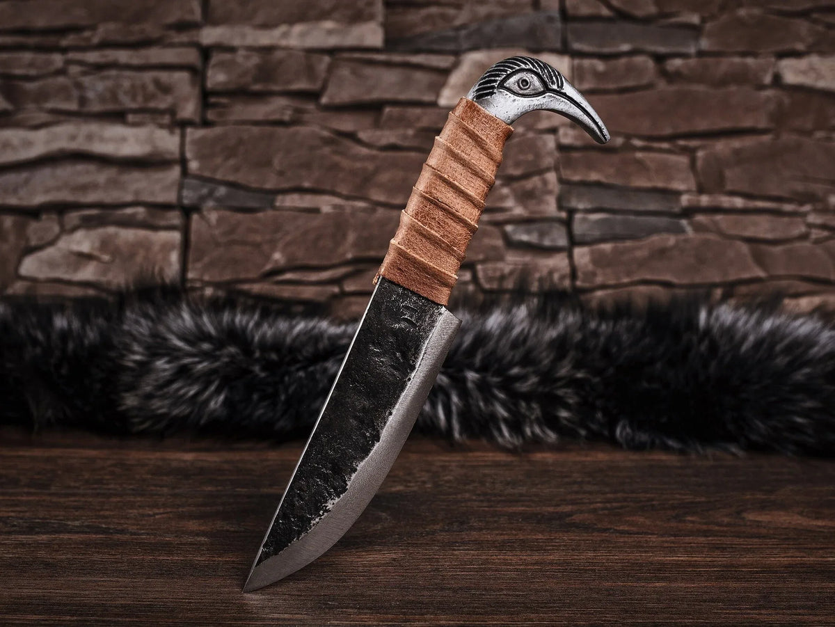 Hand Forged Raven's Head Viking Knife - Old West Iron