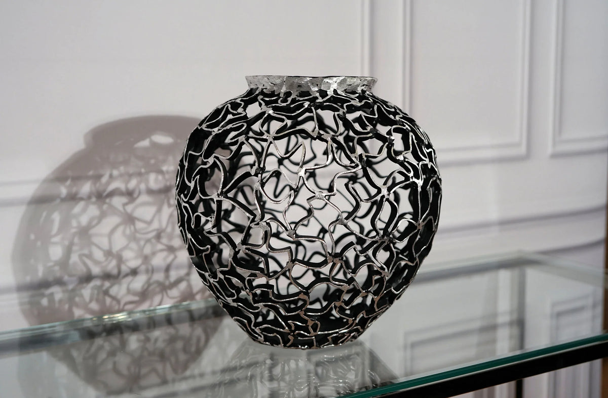 Handcrafted Metal Vase - Black & Silver Elegance - Old West Iron