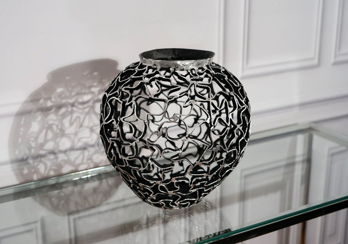 Handcrafted Metal Vase - Black & Silver Elegance - Old West Iron